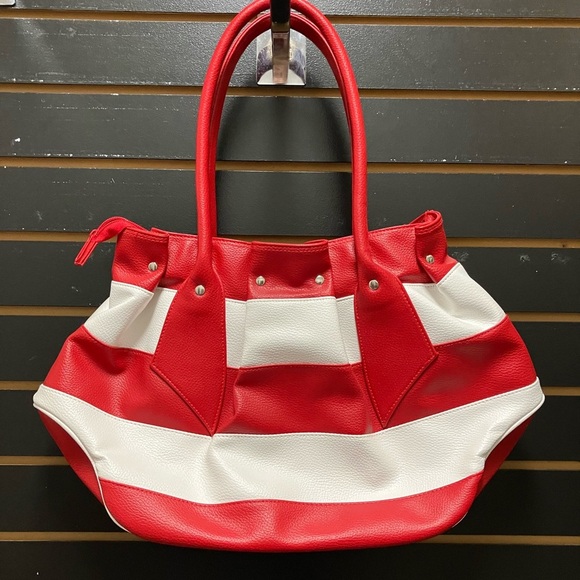 Red and White Striped Women's Bag - Picture 3 of 3